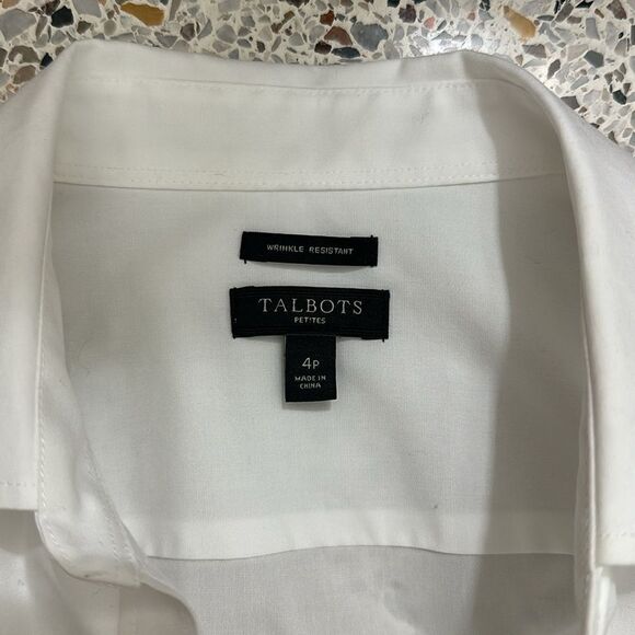 Talbots white button up down sleeveless top shirt 4P petite wrinkle resistant - Picture 4 of 5